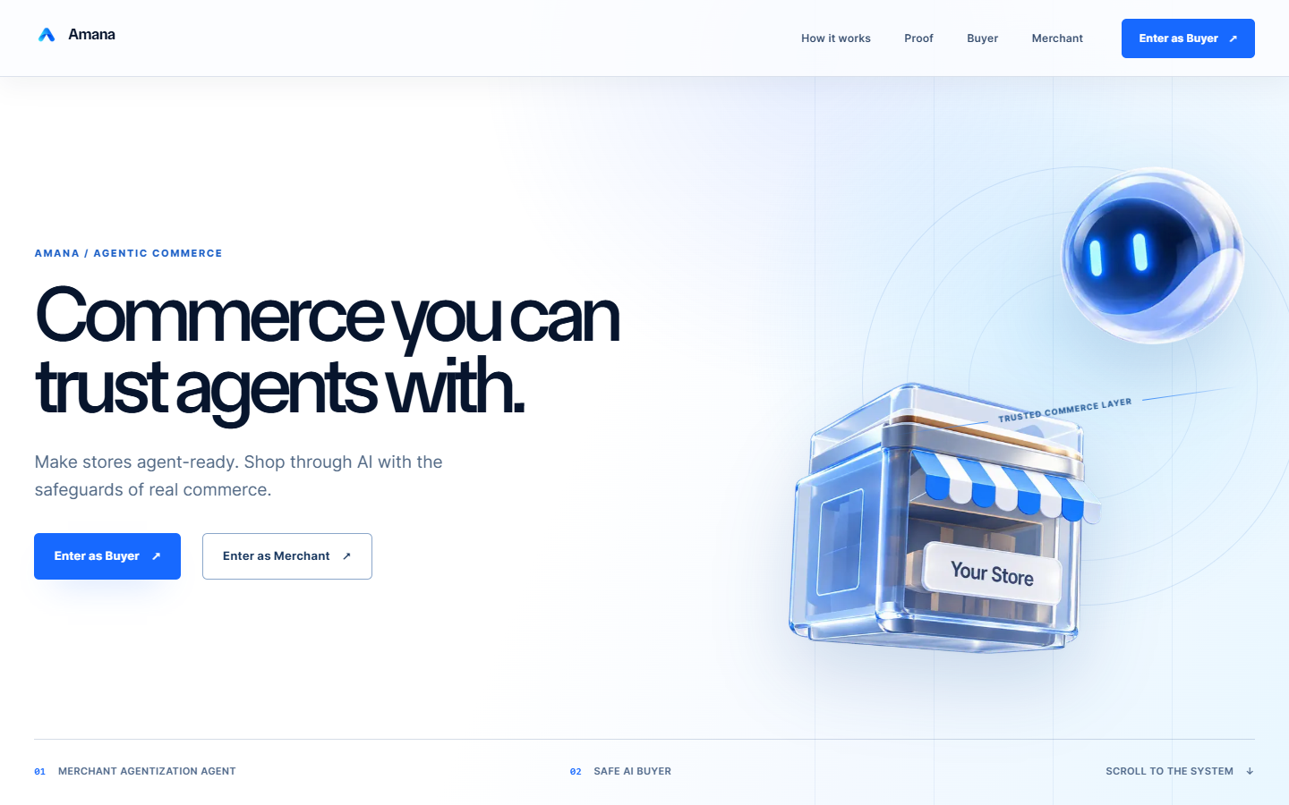 Amana's real public demo landing screen for its buyer and merchant experiences